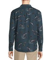 Roundtree & Yorke Long Sleeve Moleskin Fish Print Shirt Jacket