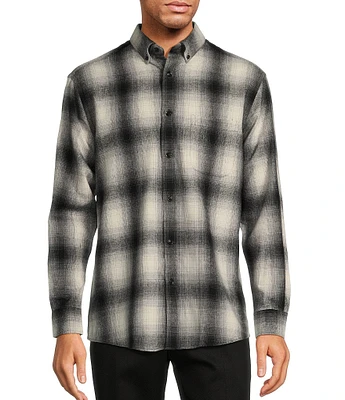 Roundtree & Yorke Long Sleeve Ombre Plaid Portuguese Flannel Sport Shirt