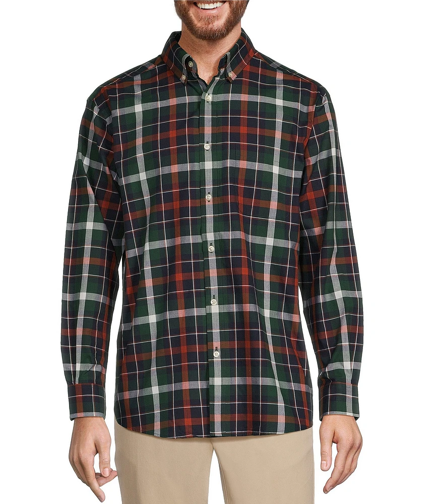 Roundtree & Yorke Long Sleeve Soft Touch Poplin Plaid Sport Shirt