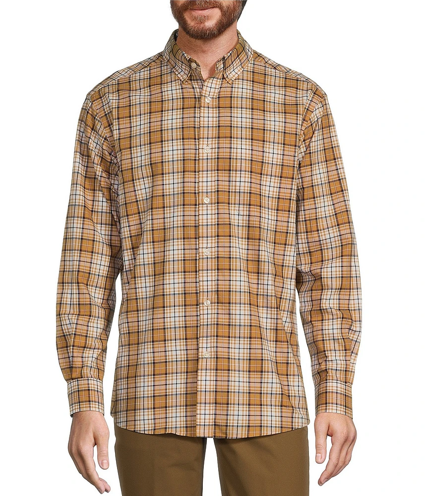 Roundtree & Yorke Long-Sleeve Soft Touch Poplin Medium Plaid Sport Shirt