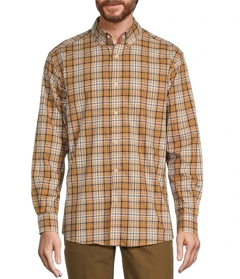 Roundtree & Yorke Long-Sleeve Soft Touch Poplin Medium Plaid Sport Shirt