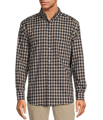 Roundtree & Yorke Long Sleeve Soft Touch Poplin Small Check Sport Shirt