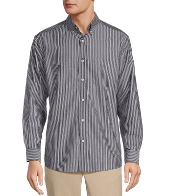 Roundtree & Yorke Long Sleeve Soft Touch Poplin Stripe Sport Shirt