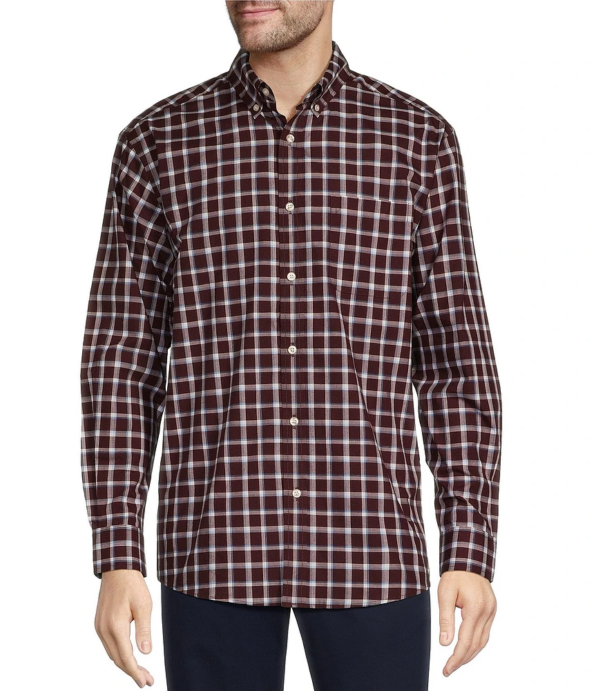 Roundtree & Yorke Long Sleeve Soft Touch Poplin Windowpane Plaid Sport Shirt