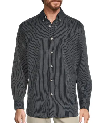 Roundtree & Yorke Long-Sleeve Soft Touch Stripe Poplin Sport Shirt