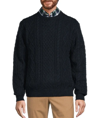 Roundtree & Yorke Long Sleeve Solid Cable Knit Crew Sweater