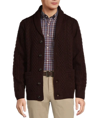 Roundtree & Yorke Long Sleeve Solid Cable Knit Shawl Collar Cardigan