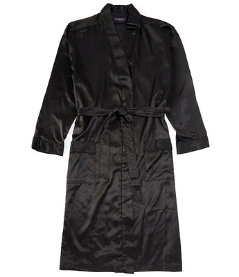 Roundtree & Yorke Long Sleeve Solid Charmeuse Kimono Robe