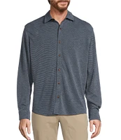 Roundtree & Yorke Long Sleeve Solid Polynosic Button-Front Knit Shirt