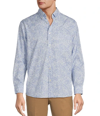 Roundtree & Yorke Long Sleeve Textured Paisley Print Slub Sport Shirt