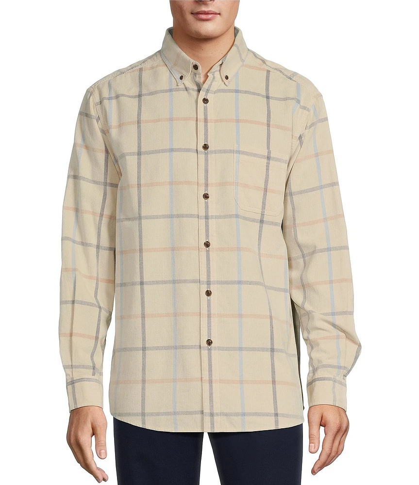 Roundtree & Yorke Long Sleeve Windowpane Plaid Corduroy Sport Shirt