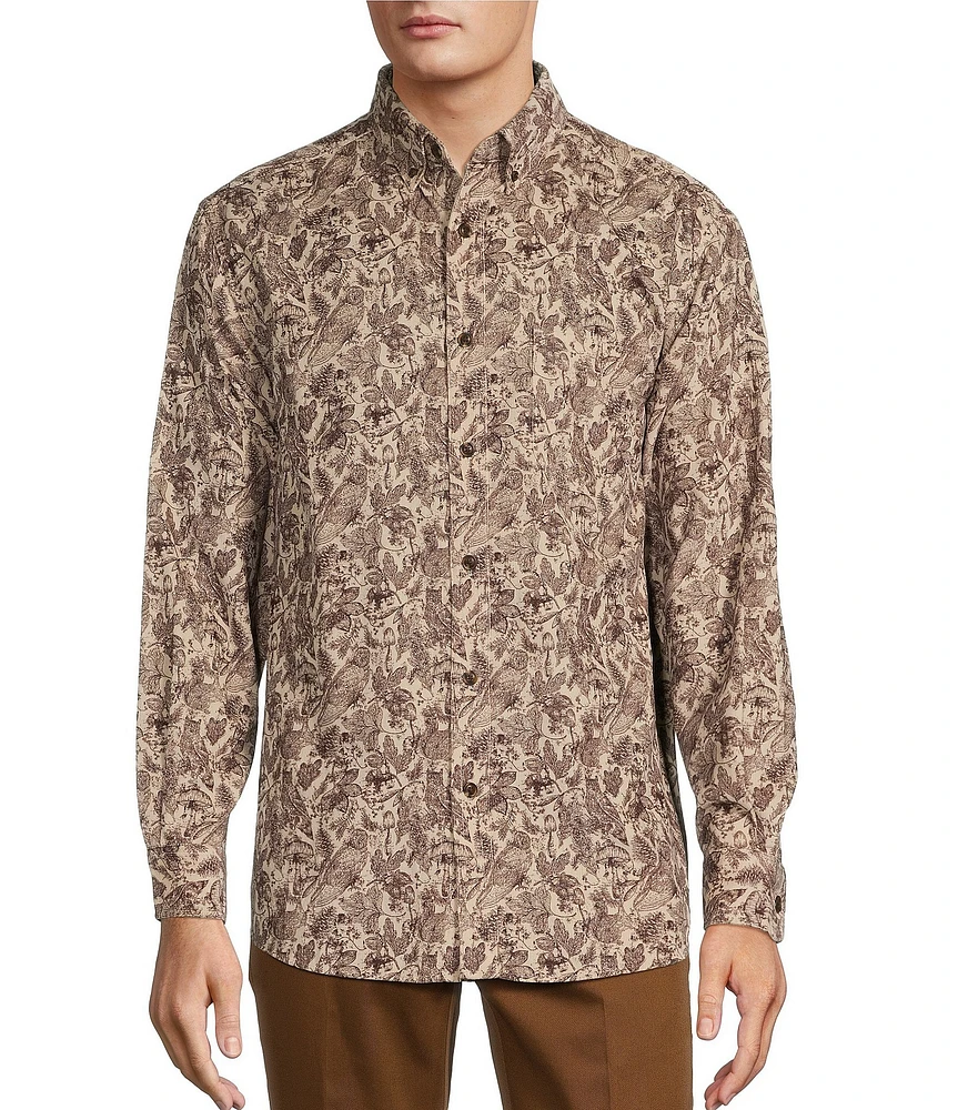 Roundtree & Yorke Long Sleeve Woodland Print Corduroy Sport Shirt