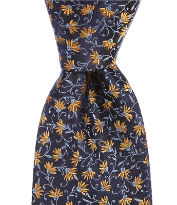 Roundtree & Yorke Micro Flowers 3 1/8#double; Woven Silk Tie