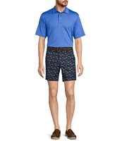 Roundtree & Yorke Performance Flat Front Straight Fit Fish Print 7#double; Inseam Shorts