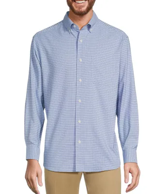 Roundtree & Yorke Performance Long Sleeve Allover Chambray Plaid Sport Shirt