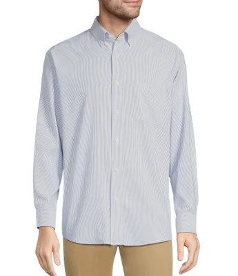 Roundtree & Yorke Performance Long Sleeve Micro Chambray Checked Sport Shirt