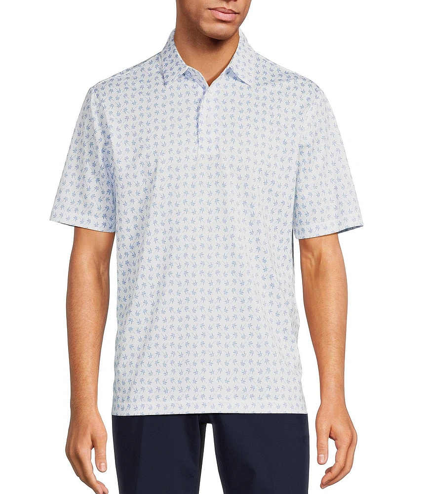 Roundtree & Yorke Performance Short Sleeve Mini Palm Tree Print Polo Shirt