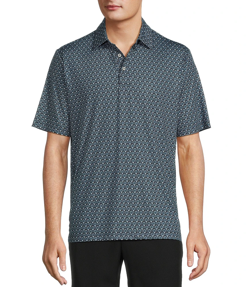 Roundtree & Yorke Performance Short Sleeve Racquet Print Polo Shirt