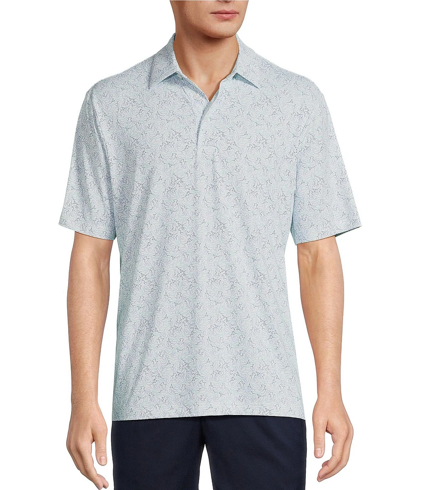 Roundtree & Yorke Performance Short Sleeve Shark Print Polo Shirt