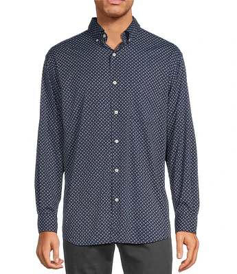 Roundtree & Yorke Performance The Traveler Long Sleeve Diamond Print Twill Sport Shirt