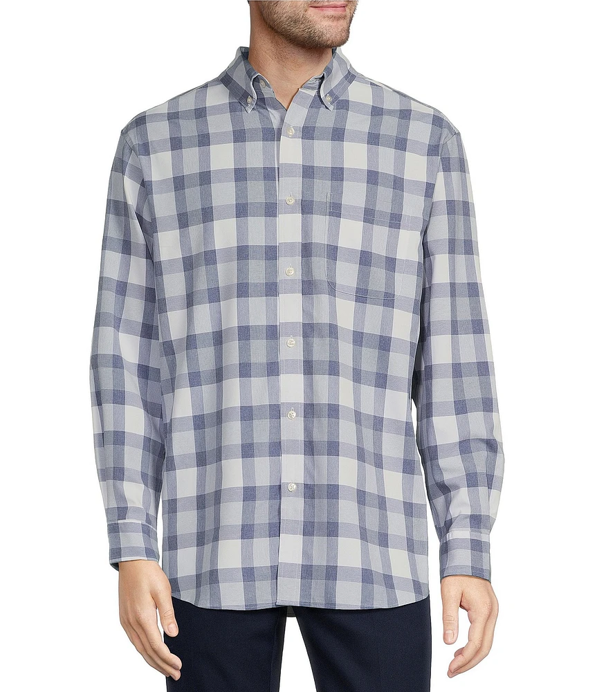 Roundtree & Yorke Performance The Traveler Long Sleeve Large Plaid Chambray Sport Shirt