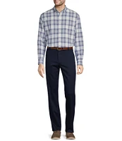 Roundtree & Yorke Performance The Traveler Long Sleeve Large Plaid Chambray Sport Shirt