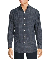 Roundtree & Yorke Performance The Traveler Long Sleeve Small Windowpane Stretch Twill Sport Shirt