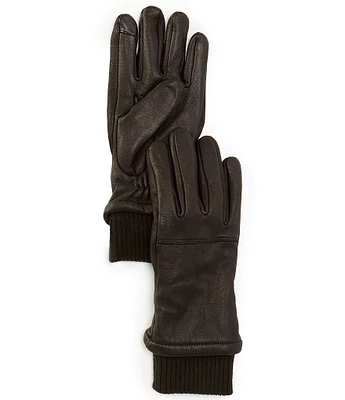 Roundtree & Yorke Rancher Leather Knit Cuffed Gloves