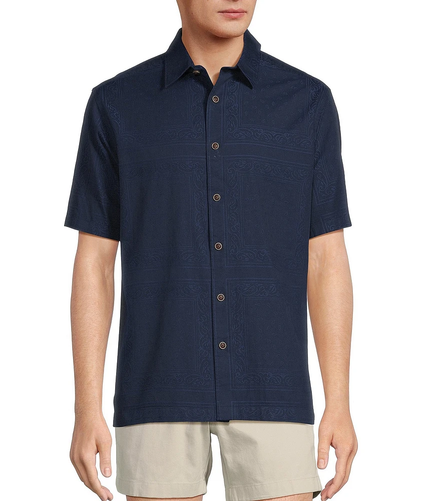 Roundtree & Yorke Short Sleeve Bandana Jacquard Print Shirt
