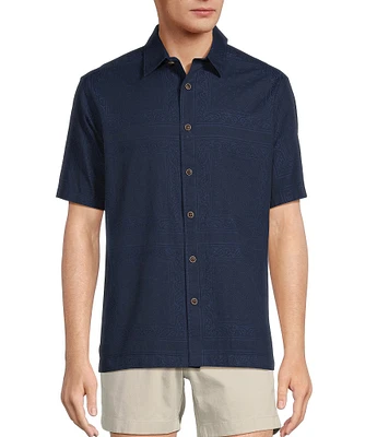 Roundtree & Yorke Short Sleeve Bandana Jacquard Print Shirt
