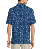 Roundtree & Yorke Short Sleeve Conversational Bait Hook Print Slub Polo Shirt