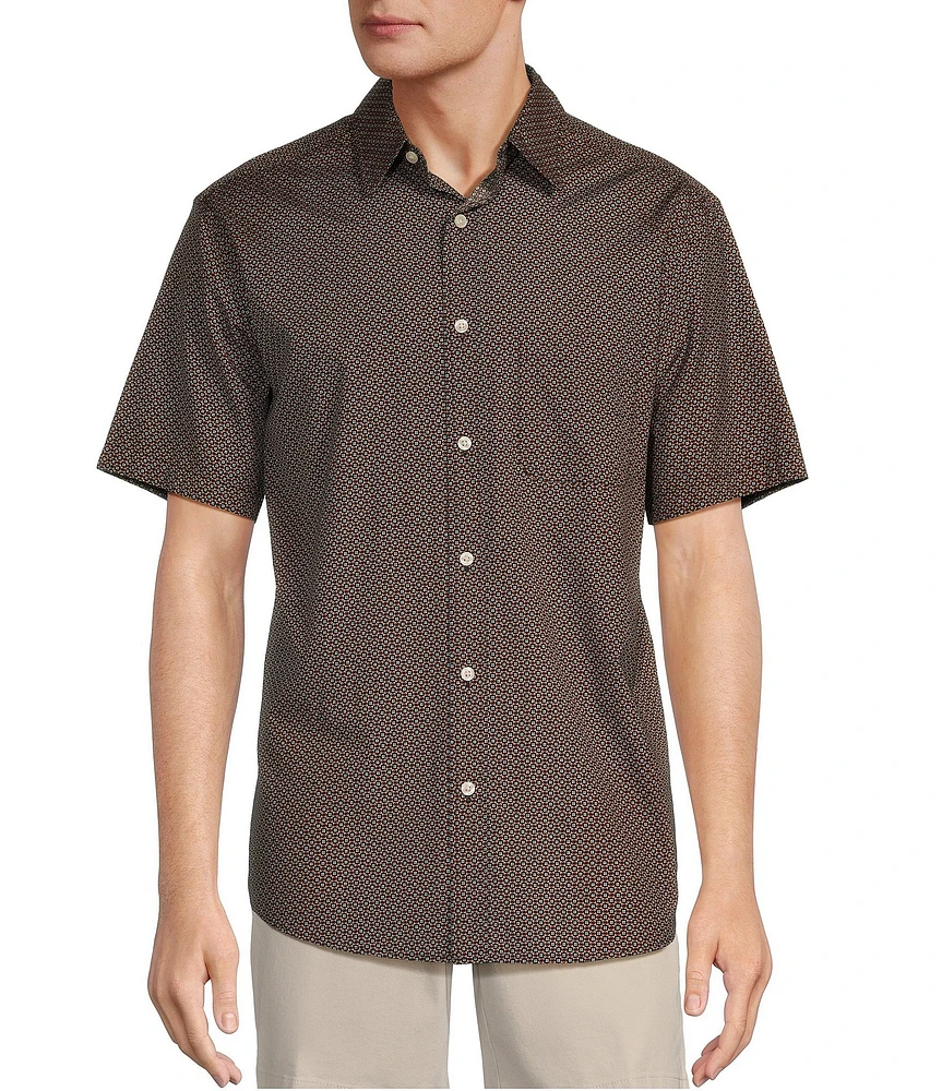Roundtree & Yorke Short Sleeve Geo Print Poplin Sport Shirt
