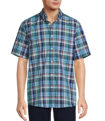 Roundtree & Yorke Short Sleeve Large Plaid Poplin Sport Shirt