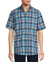 Roundtree & Yorke Short Sleeve Large Plaid Poplin Sport Shirt