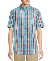 Roundtree & Yorke Short Sleeve Plaid Seersucker Sport Shirt