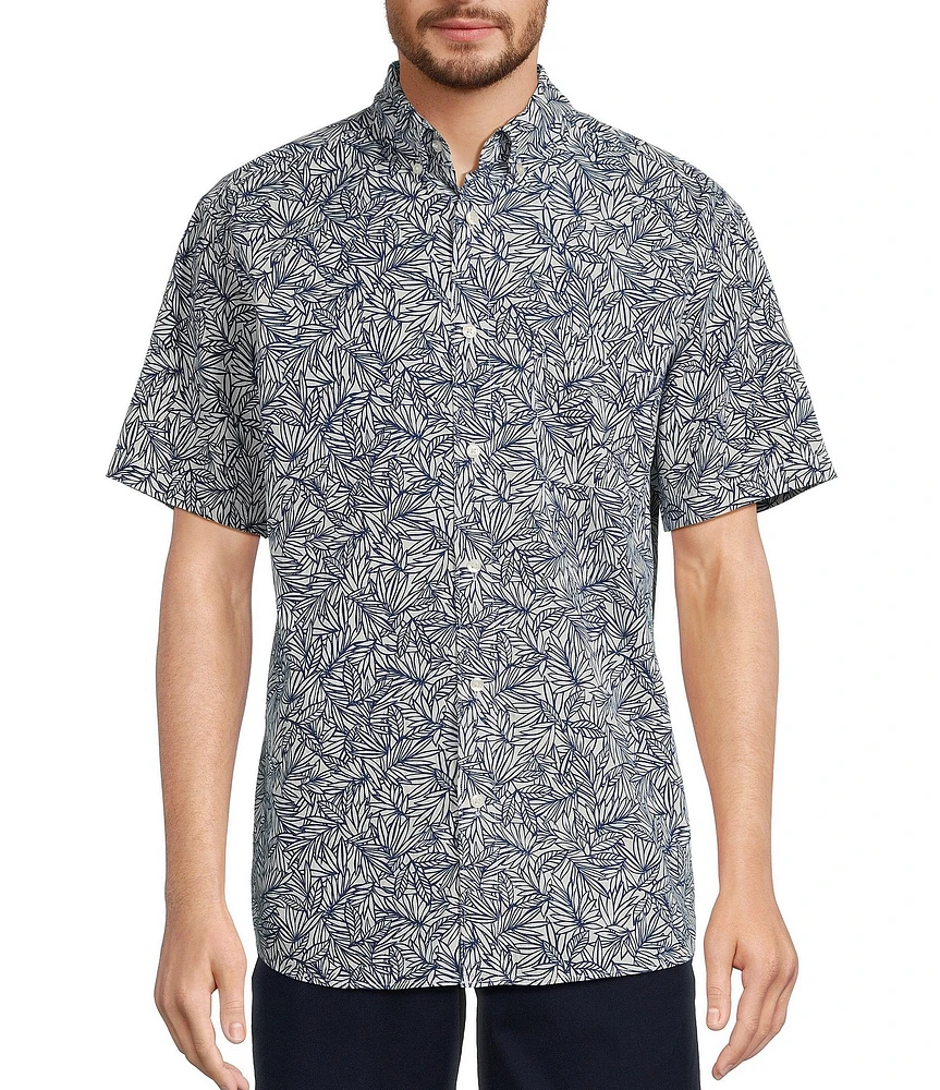 Roundtree & Yorke Short Sleeve Leaf Print Seersucker Sport Shirt
