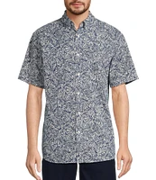 Roundtree & Yorke Short Sleeve Leaf Print Seersucker Sport Shirt