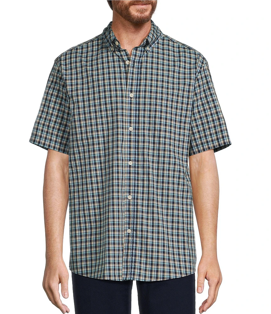 Roundtree & Yorke Short Sleeve Mini Multi-Plaid Poplin Sport Shirt