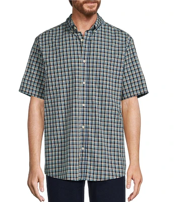 Roundtree & Yorke Short Sleeve Mini Multi-Plaid Poplin Sport Shirt