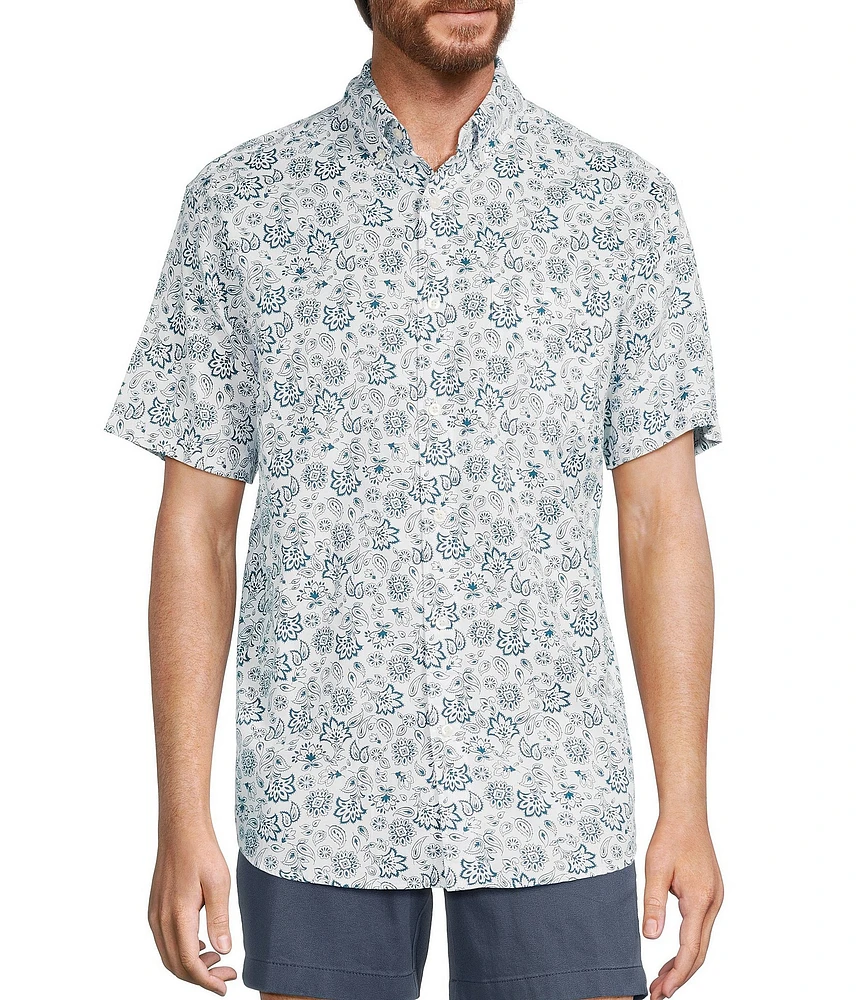 Roundtree & Yorke Short Sleeve Paisley Print Oxford Sport Shirt