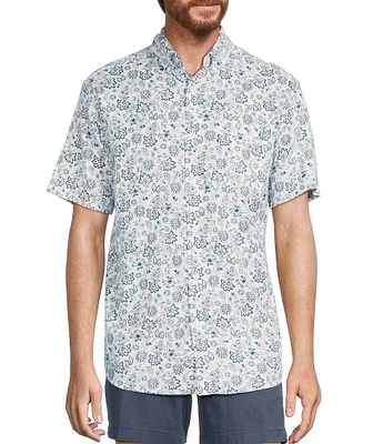 Roundtree & Yorke Short Sleeve Paisley Print Oxford Sport Shirt