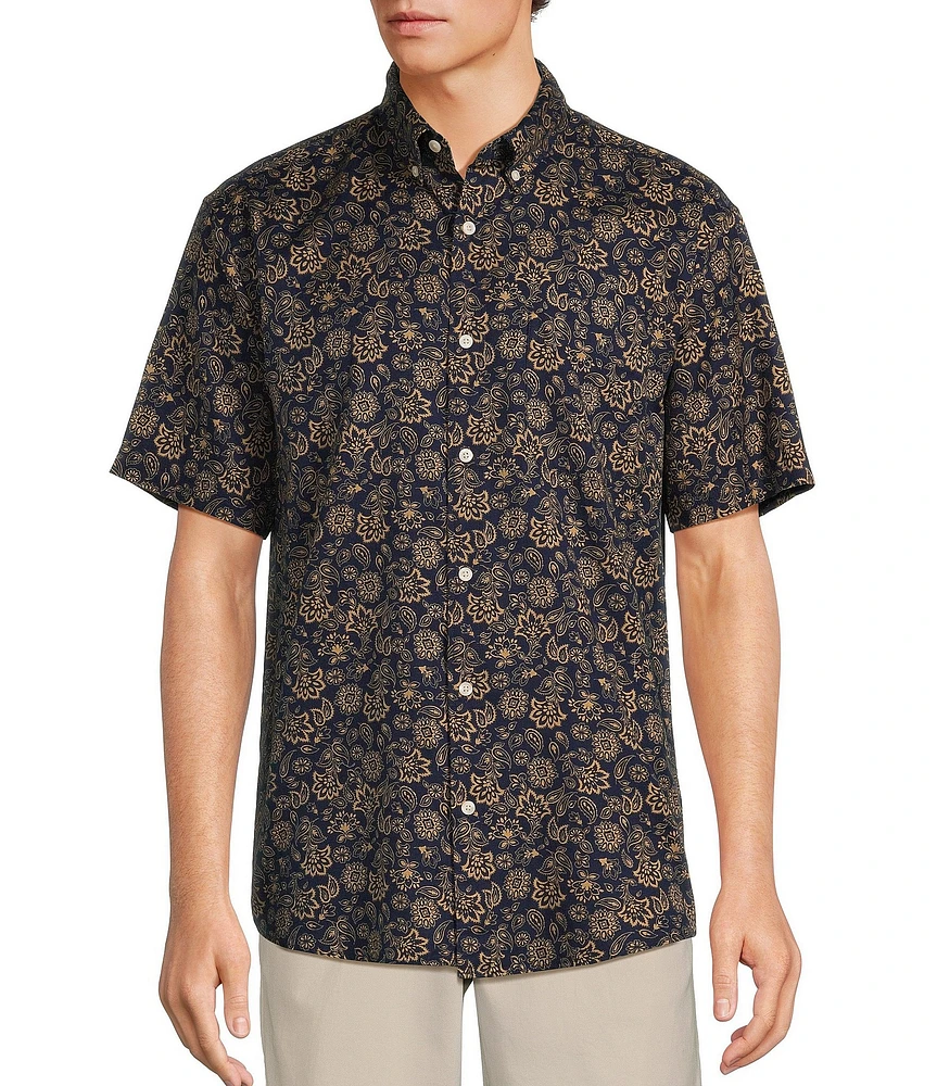 Roundtree & Yorke Short Sleeve Paisley Print Oxford Sport Shirt
