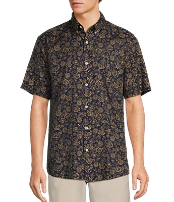 Roundtree & Yorke Short Sleeve Paisley Print Oxford Sport Shirt