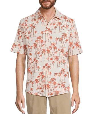 Roundtree & Yorke Short Sleeve Palm Print Coatfront Shirt