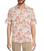 Roundtree & Yorke Short Sleeve Palm Print Coatfront Shirt