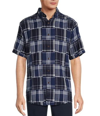 Roundtree & Yorke Short Sleeve Patchwork Plaid Sport Shirt