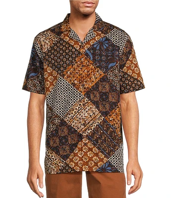 Roundtree & Yorke Short Sleeve Printed Patchwork Slub Camp Sport Shirt