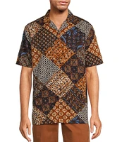 Roundtree & Yorke Short Sleeve Printed Patchwork Slub Camp Sport Shirt