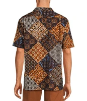 Roundtree & Yorke Short Sleeve Printed Patchwork Slub Camp Sport Shirt