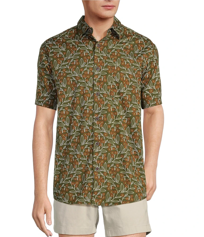 Roundtree & Yorke Short Sleeve Slub Floral Print Sport Shirt